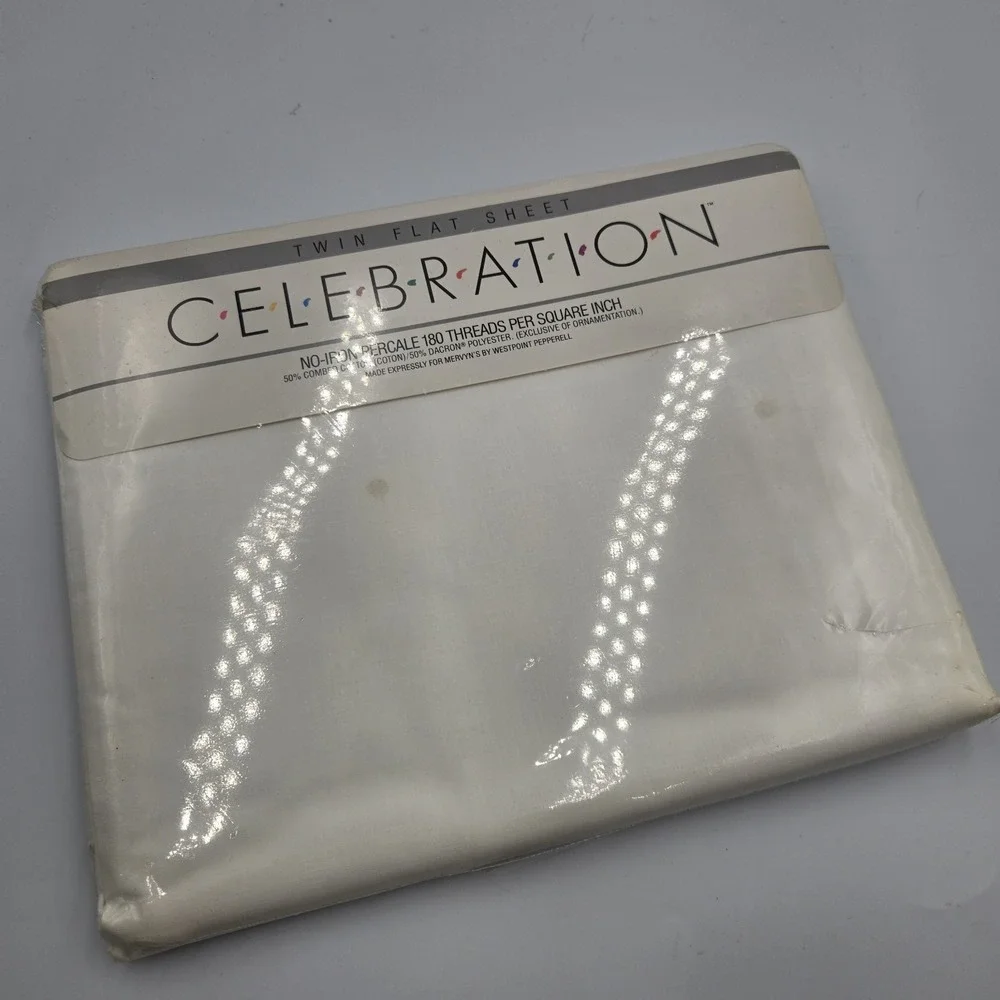New‎ Vintage Celebration Percale No Iron Twin Flat Sheet White USA Cottagecore
